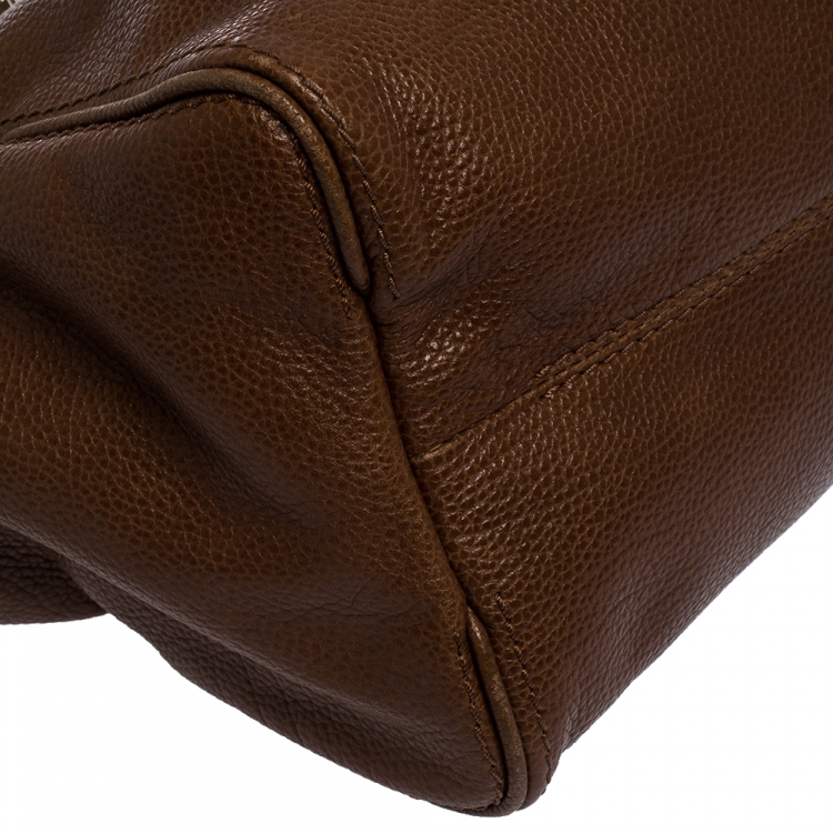 Pre Owned Carolina Herrera Brown Pebbled Leather Satchel