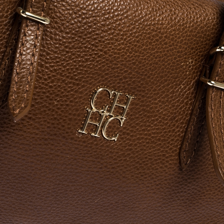 Pre Owned Carolina Herrera Brown Pebbled Leather Satchel