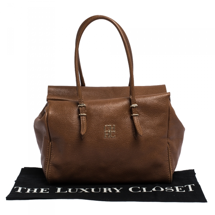 Pre Owned Carolina Herrera Brown Pebbled Leather Satchel