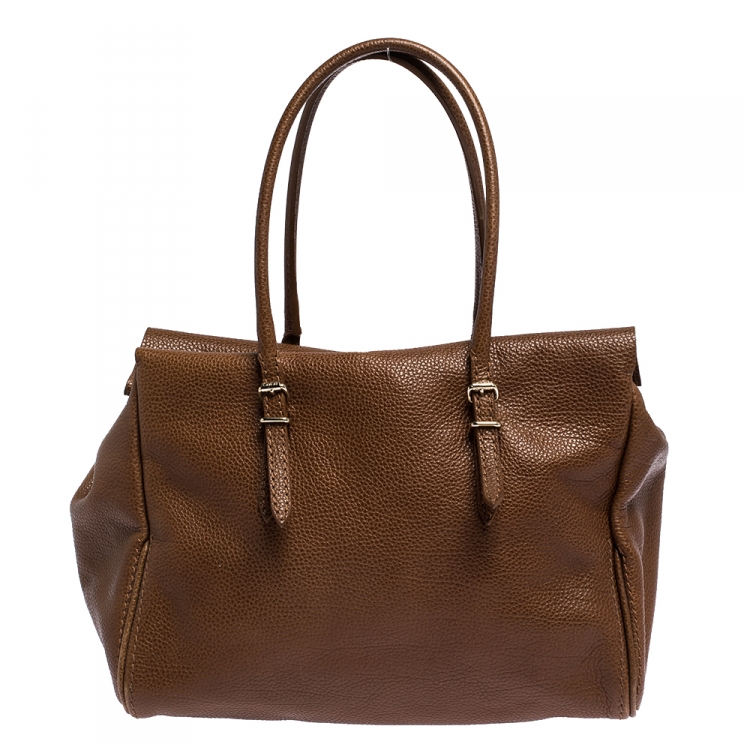 Pre Owned Carolina Herrera Brown Pebbled Leather Satchel