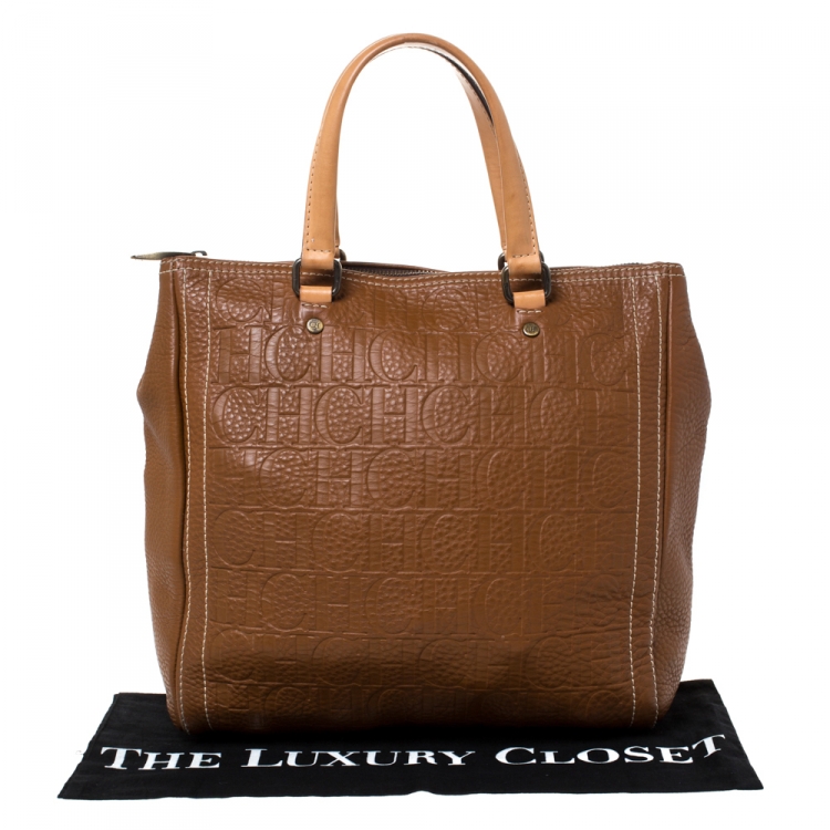 Pre Owned Carolina Herrera Brown Leather Large Andy Boston Bag