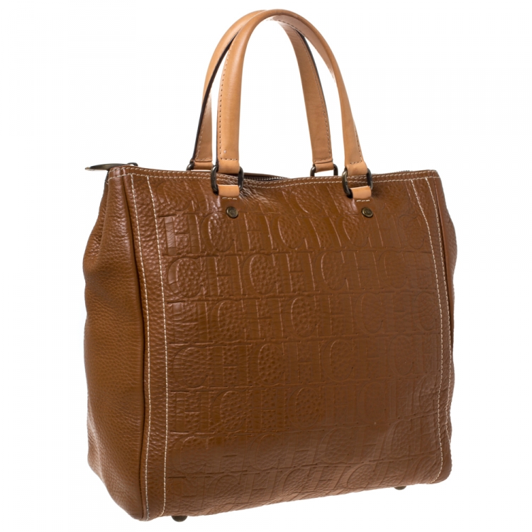 Pre Owned Carolina Herrera Brown Leather Large Andy Boston Bag