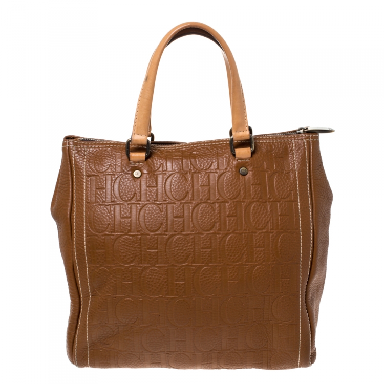 Pre Owned Carolina Herrera Brown Leather Large Andy Boston Bag