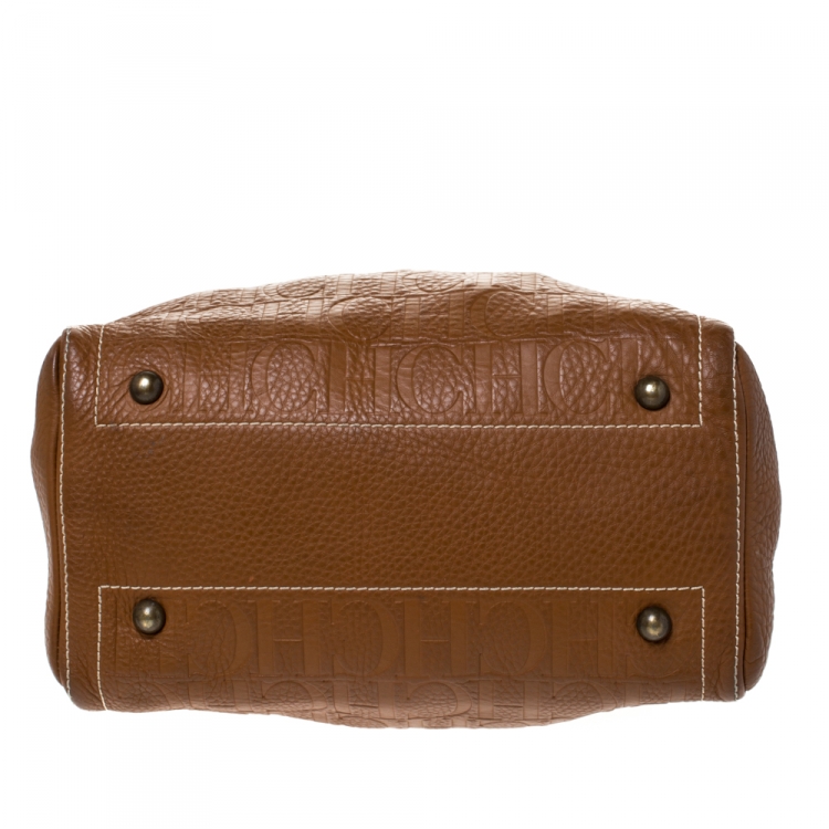 Pre Owned Carolina Herrera Brown Leather Large Andy Boston Bag