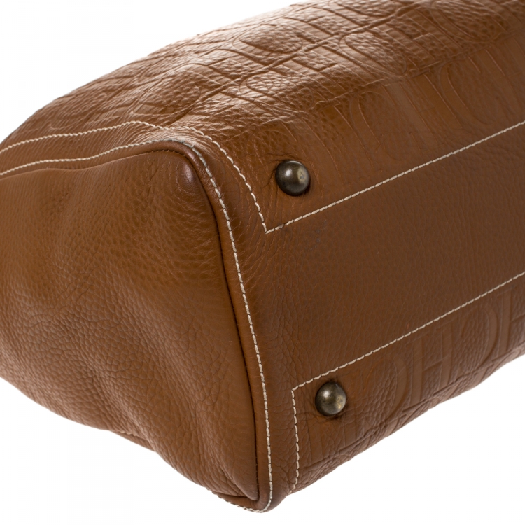 Pre Owned Carolina Herrera Brown Leather Large Andy Boston Bag