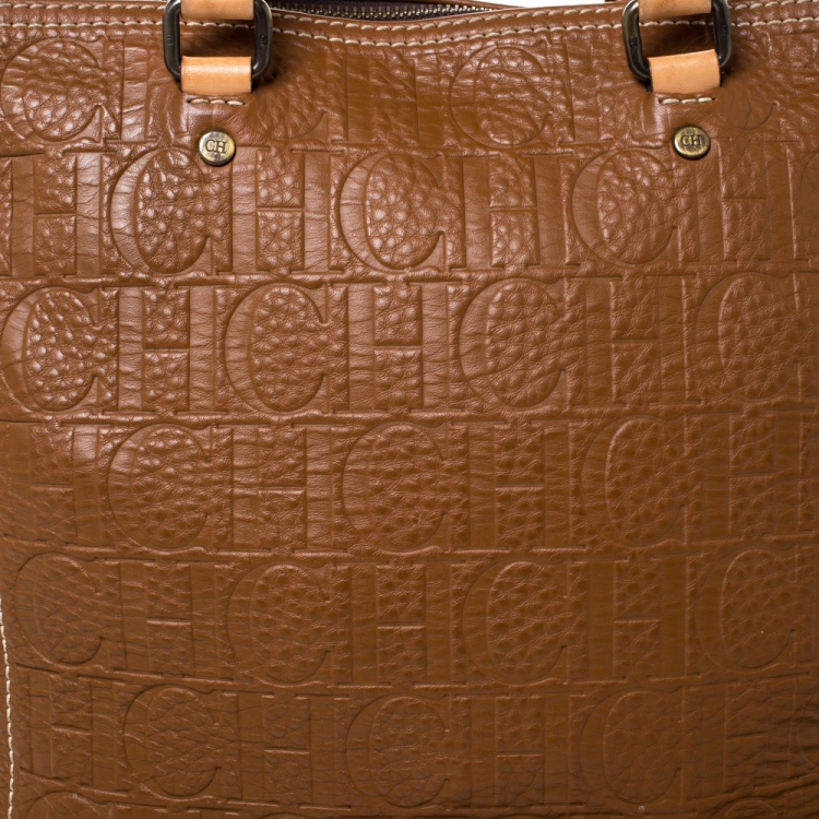 Pre Owned Carolina Herrera Brown Leather Large Andy Boston Bag