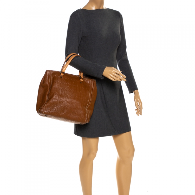Pre Owned Carolina Herrera Brown Leather Large Andy Boston Bag