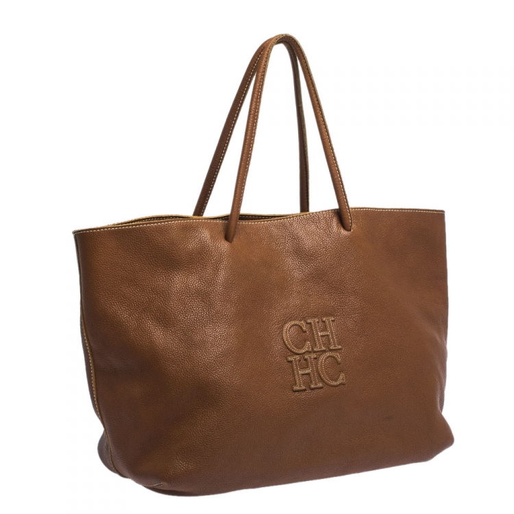 مملوكة مسبقًا Carolina Herrera Brown Leather Shopper Tote