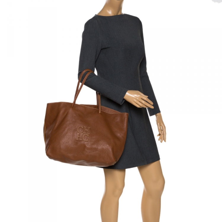 مملوكة مسبقًا Carolina Herrera Brown Leather Shopper Tote