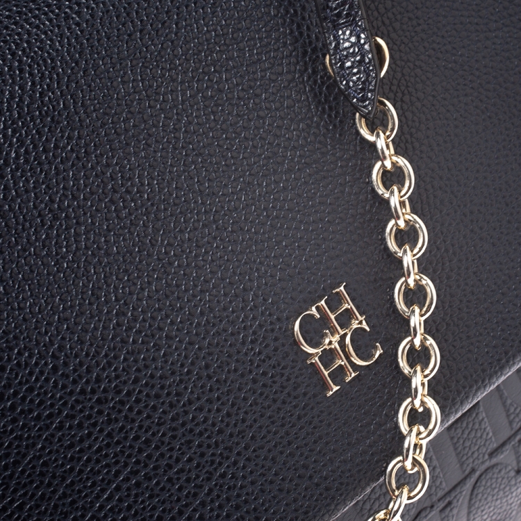 Pre Owned Carolina Herrera Navy Blue Leather Minuetto Flap Top Handle Bag