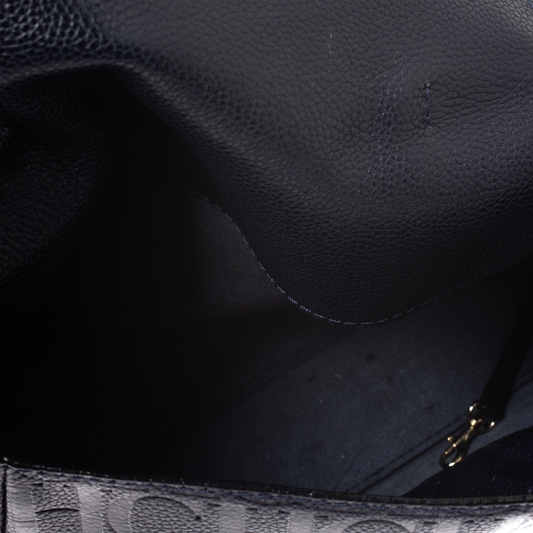 Pre Owned Carolina Herrera Navy Blue Leather Minuetto Flap Top Handle Bag