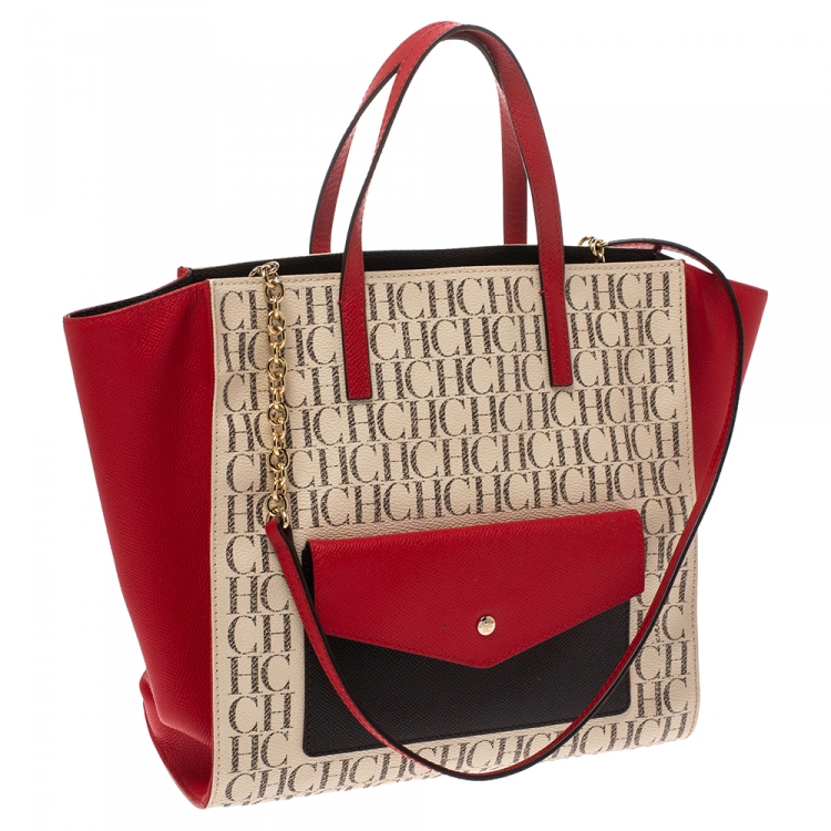 Pre Owned Carolina Herrera Multicolor Coated Canvas Front Pocket Tote