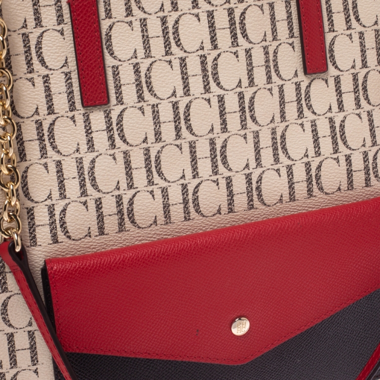 Pre Owned Carolina Herrera Multicolor Coated Canvas Front Pocket Tote