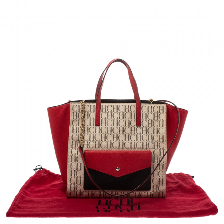 Pre Owned Carolina Herrera Multicolor Coated Canvas Front Pocket Tote