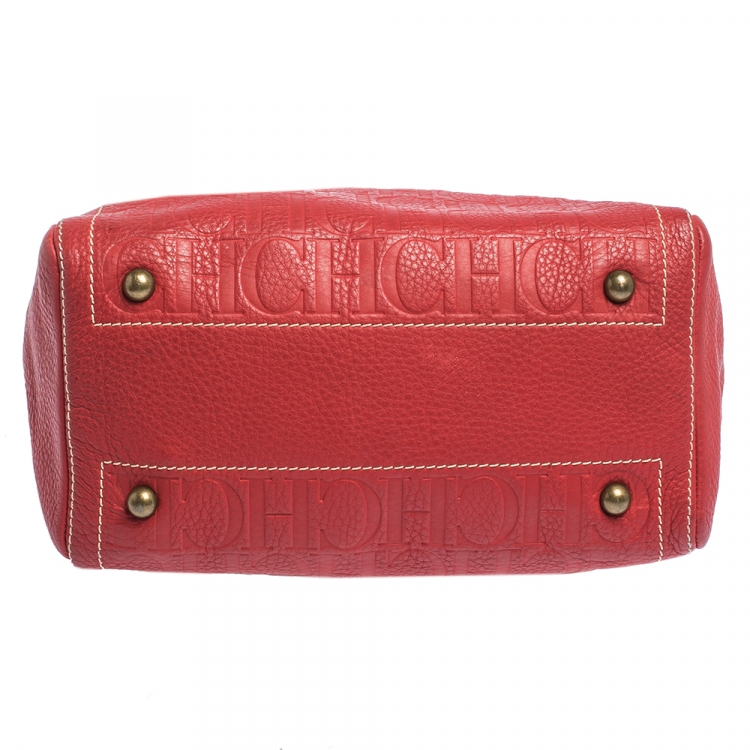 Pre Owned Carolina Herrera Red Monogram Leather Andy Boston Bag