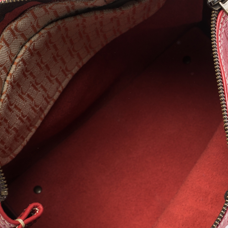 Pre Owned Carolina Herrera Red Monogram Leather Andy Boston Bag