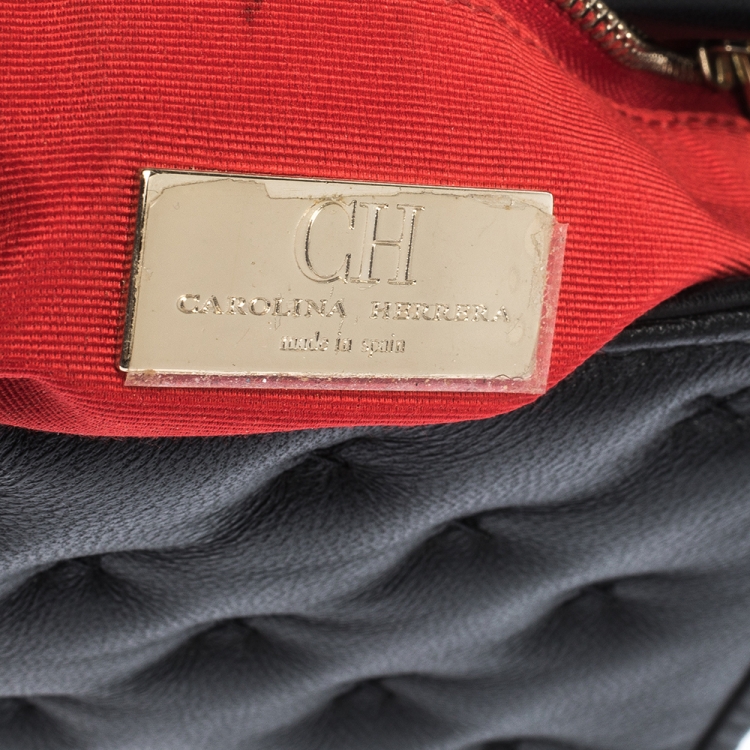 Pre Owned Carolina Herrera Black Stitched Leather Bimba Shoulder Bag