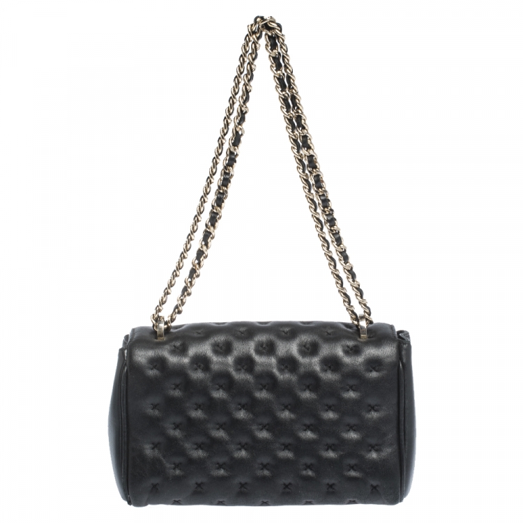 Pre Owned Carolina Herrera Black Stitched Leather Bimba Shoulder Bag