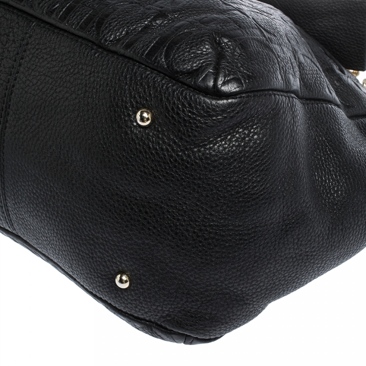 Pre Owned Carolina Herrera Black Monogram Leather Audrey Tote