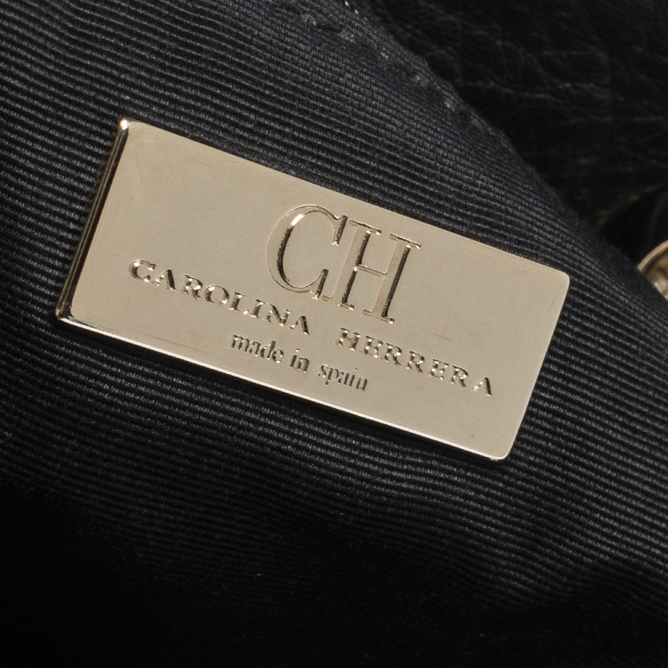 Pre Owned Carolina Herrera Black Monogram Leather Audrey Tote
