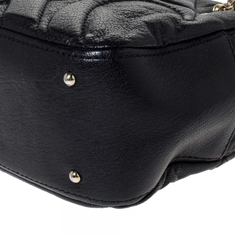 Pre Owned Carolina Herrera Black Leather Embossed Logo Camera Bag