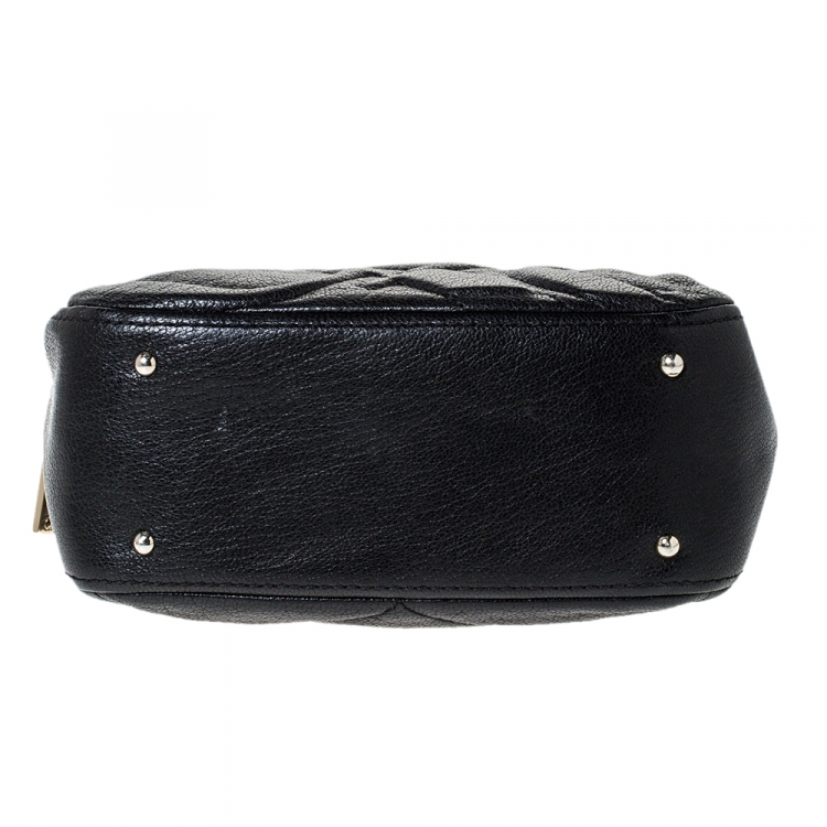 Pre Owned Carolina Herrera Black Leather Embossed Logo Camera Bag