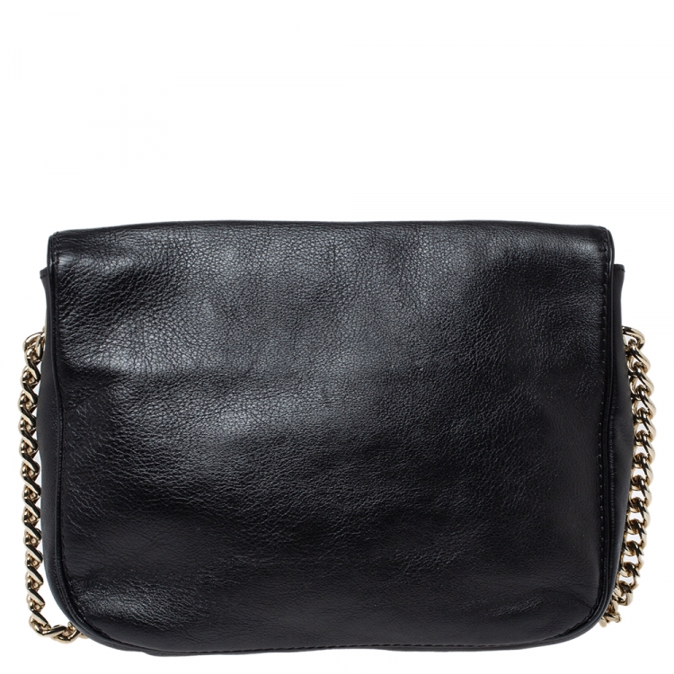 Pre Owned Carolina Herrera Black Leather Flap Shoulder Bag