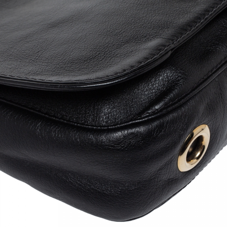 Pre Owned Carolina Herrera Black Leather Flap Shoulder Bag