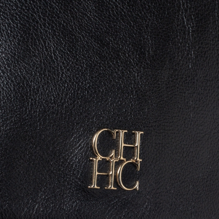 Pre Owned Carolina Herrera Black Leather Flap Shoulder Bag