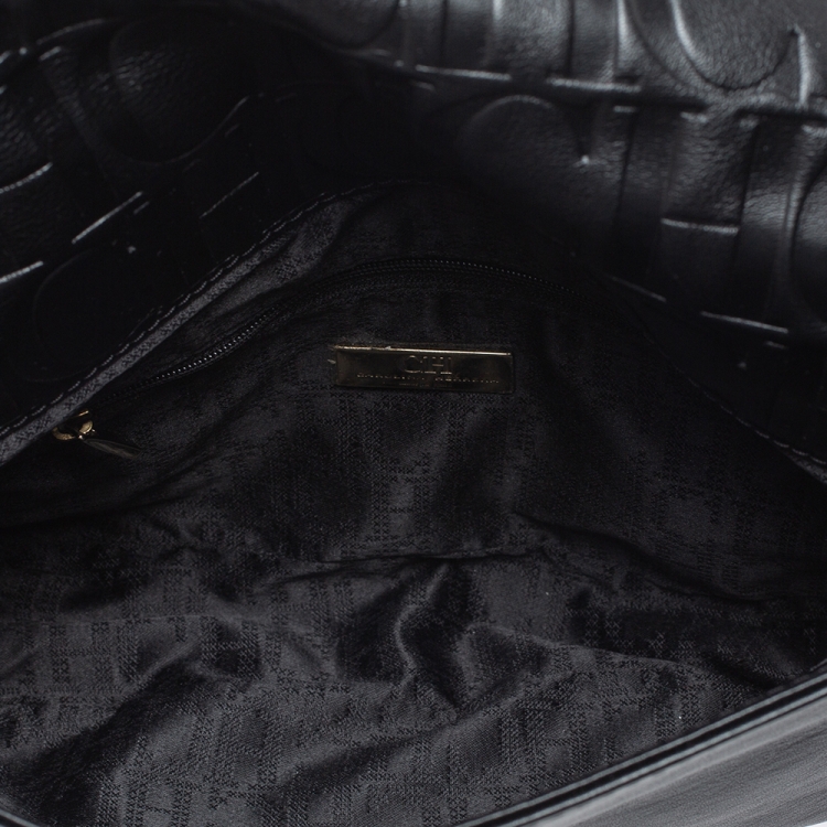 Pre Owned Carolina Herrera Black Leather Flap Shoulder Bag