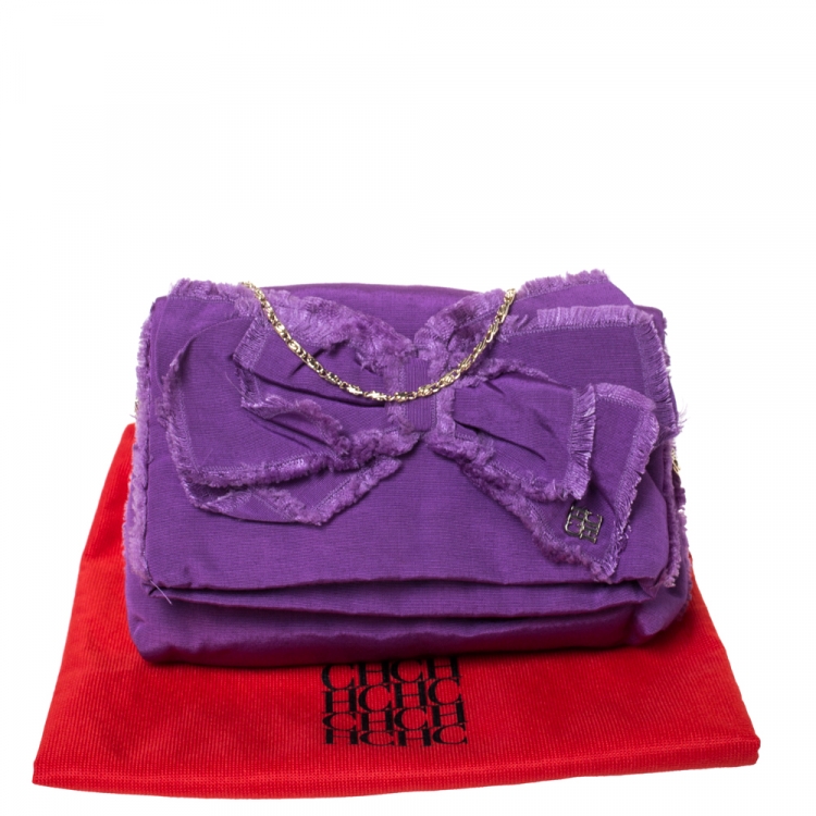 مملوكة مسبقًا Carolina Herrera Purple Fabric Bow Chain Clutch
