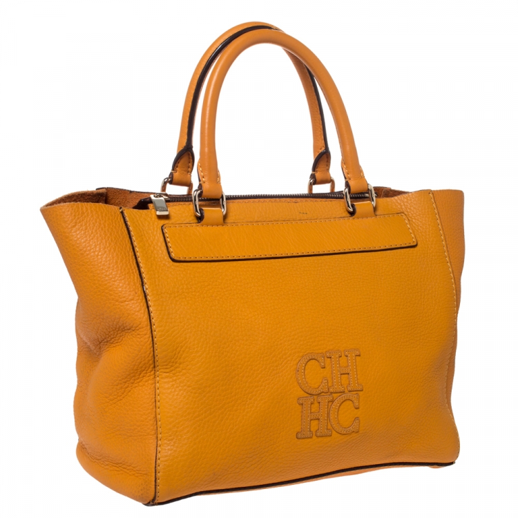 Pre Owned Carolina Herrera Yellow Leather Tote