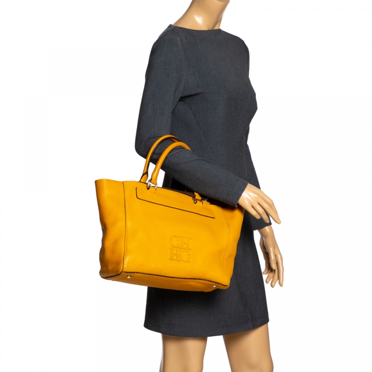 Pre Owned Carolina Herrera Yellow Leather Tote