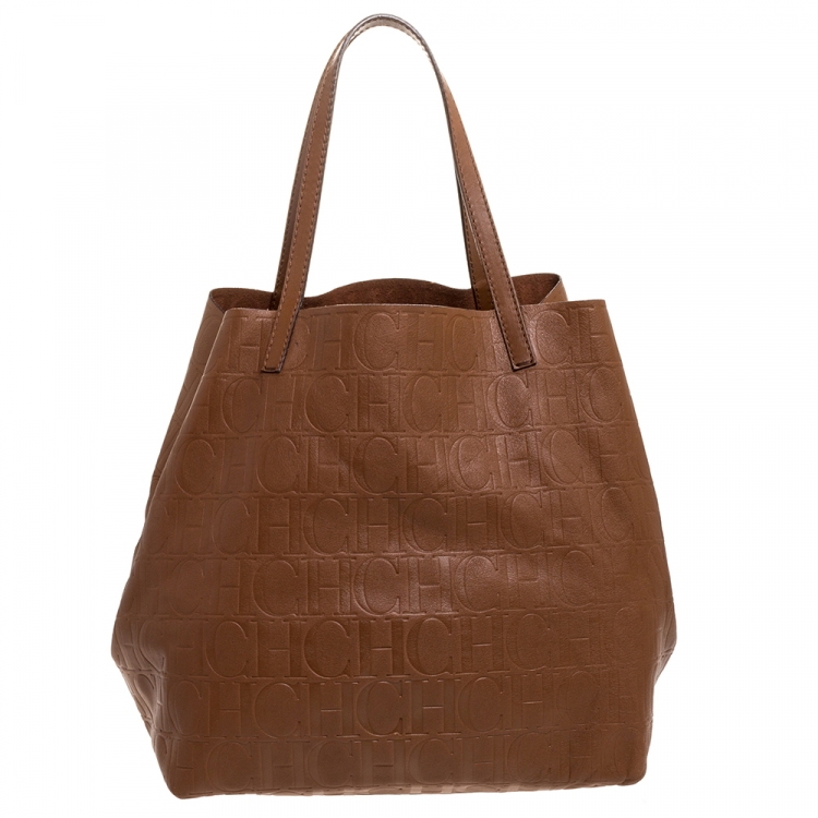 Pre Owned Carolina Herrera Brown Monogram Leather Matryoshka Tote