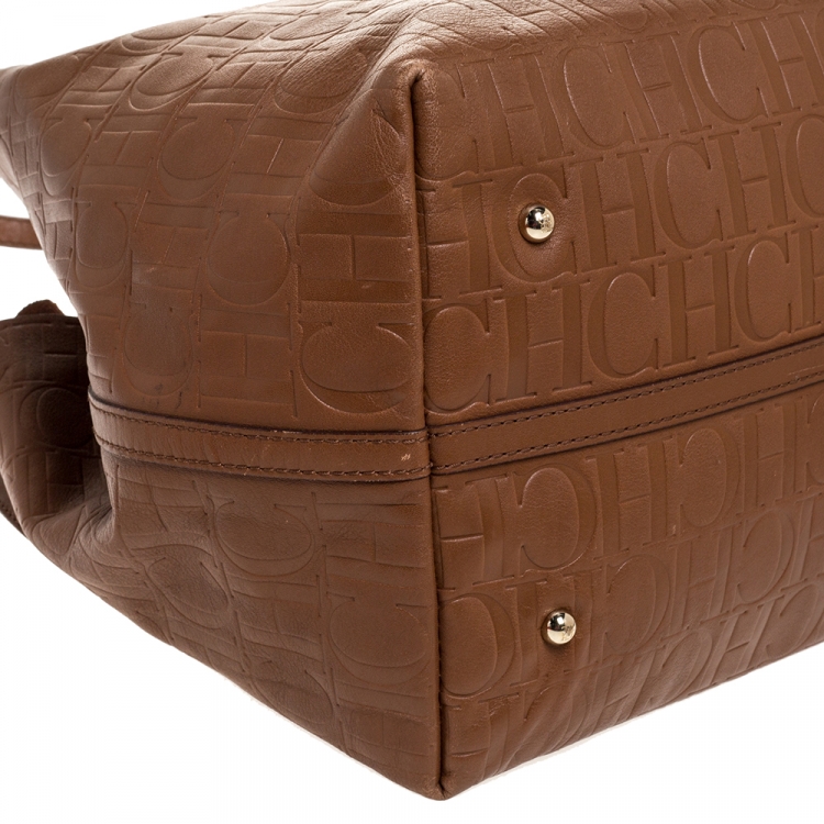 Pre Owned Carolina Herrera Brown Monogram Leather Matryoshka Tote