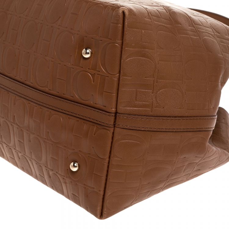 Pre Owned Carolina Herrera Brown Monogram Leather Matryoshka Tote