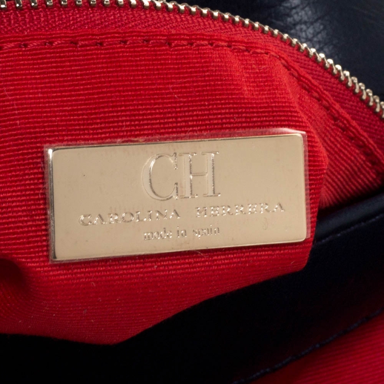 Pre Owned Carolina Herrera Beige/Red Fabric and Leather Embellished Shoulder Bag