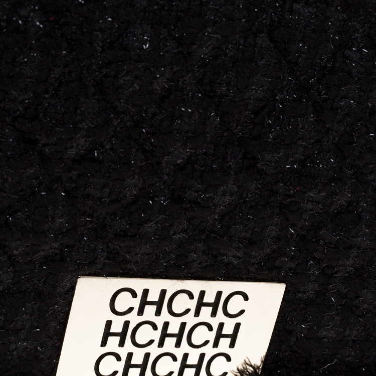 Pre Owned Carolina Herrera Black Tweed and Fabric Faux Pearl Embellished Shoulder Bag