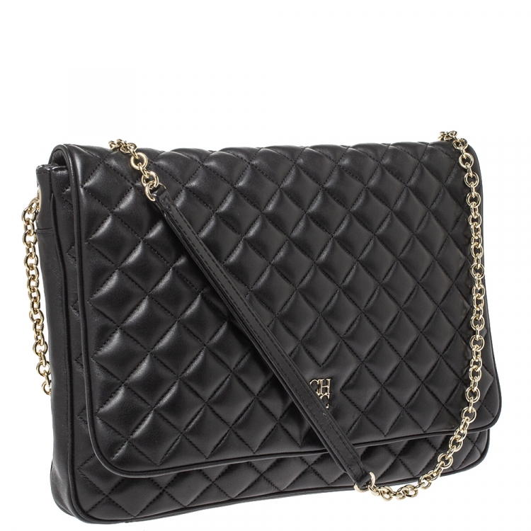 مملوكة مسبقًا Carolina Herrera Black Quilted Leather Flap Chain Shoulder Bag