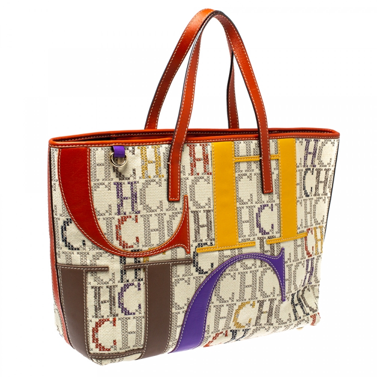 Pre Owned Carolina Herrera Multicolor Monogram Canvas and Leather Tote