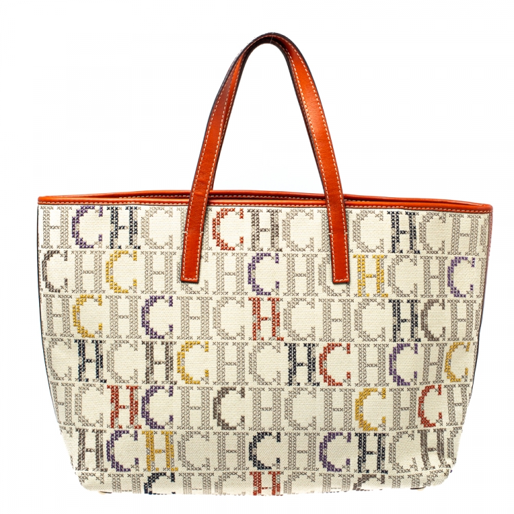 Pre Owned Carolina Herrera Multicolor Monogram Canvas and Leather Tote