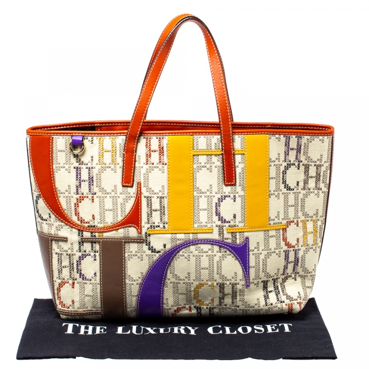 Pre Owned Carolina Herrera Multicolor Monogram Canvas and Leather Tote