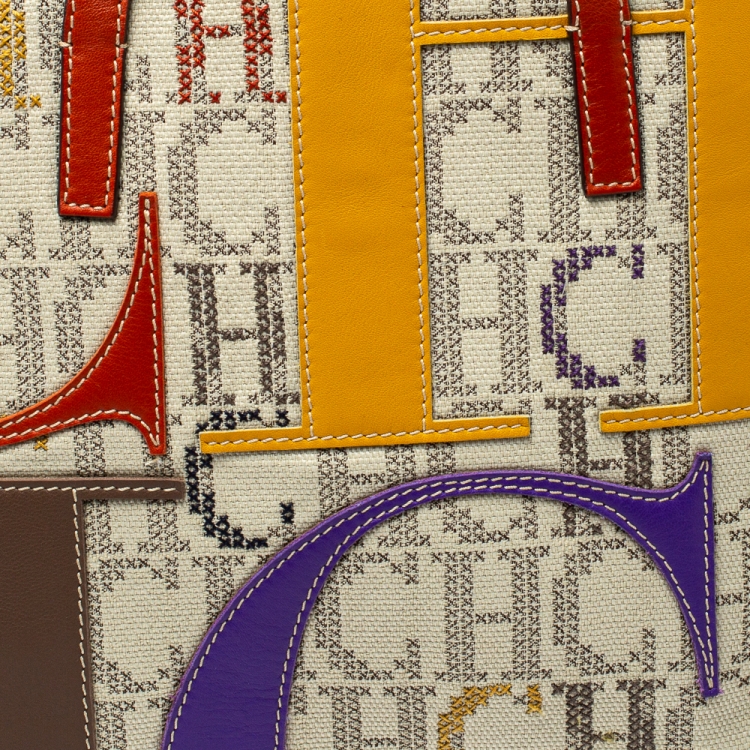 Pre Owned Carolina Herrera Multicolor Monogram Canvas and Leather Tote