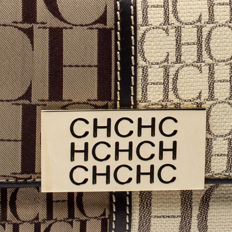 Pre Owned CH Carolina Herrera Brown/White Canvas Small Shoulder Bag