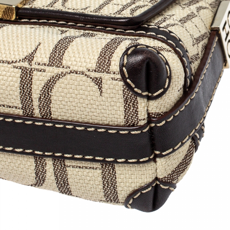 Pre Owned CH Carolina Herrera Brown/White Canvas Small Shoulder Bag