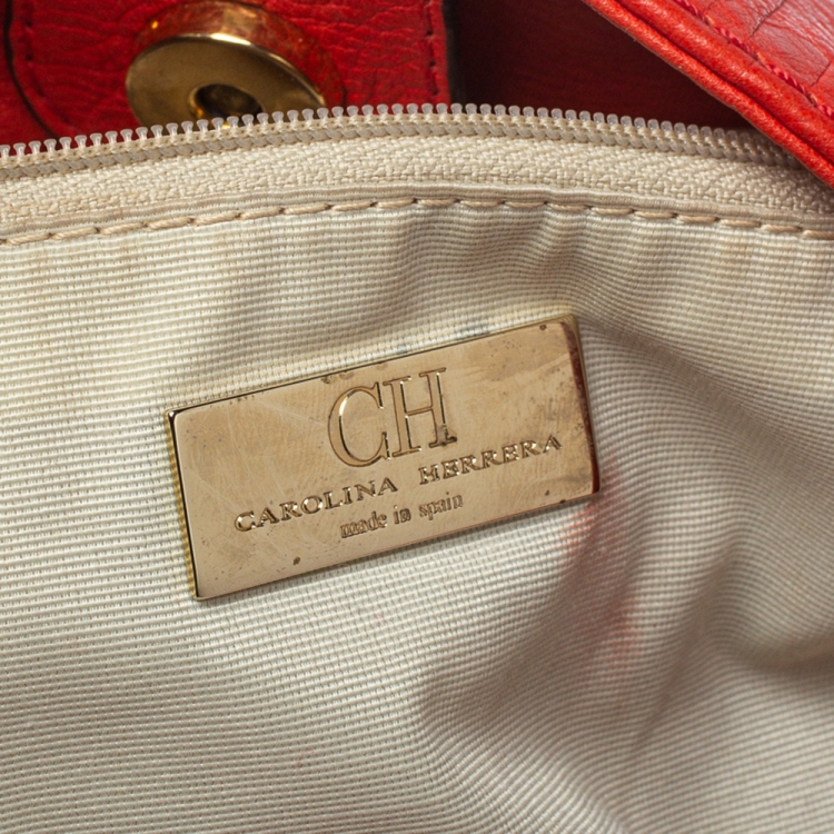 مملوكة مسبقًا CH Carolina Herrera Red Monogram Leather Audrey Tote