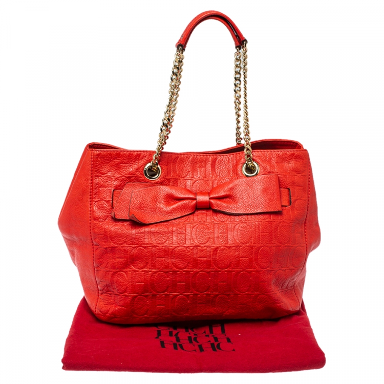 مملوكة مسبقًا CH Carolina Herrera Red Monogram Leather Audrey Tote