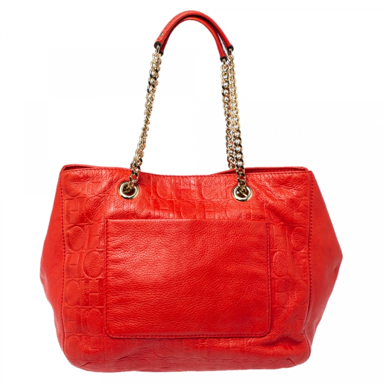 مملوكة مسبقًا CH Carolina Herrera Red Monogram Leather Audrey Tote