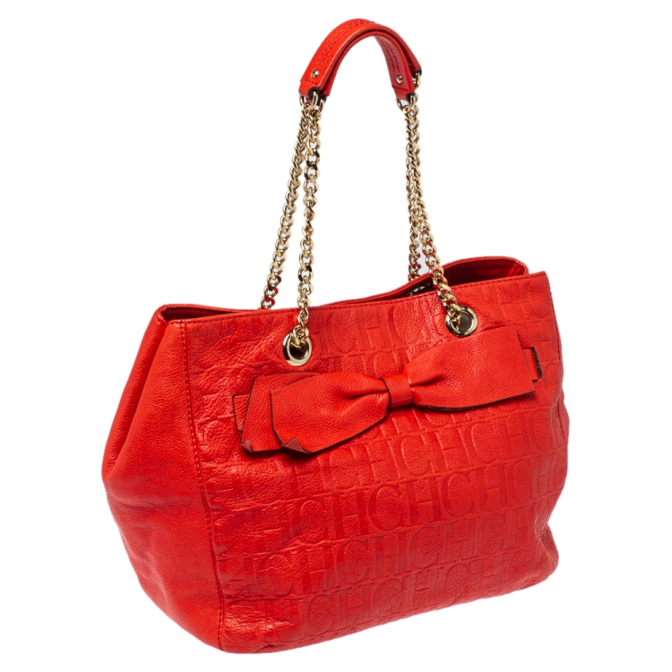 مملوكة مسبقًا CH Carolina Herrera Red Monogram Leather Audrey Tote