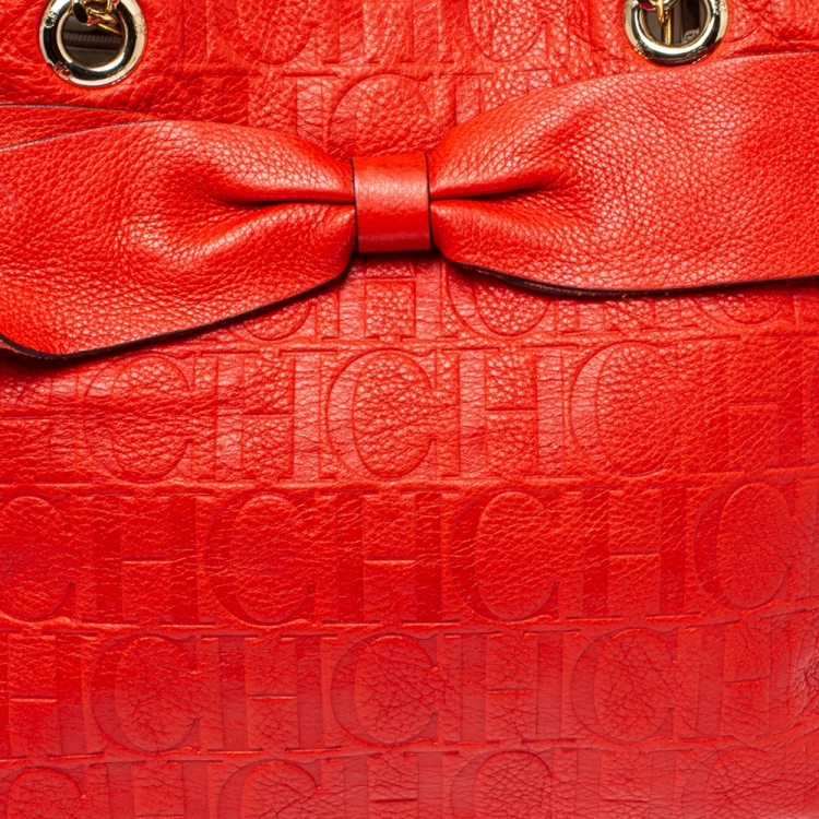 مملوكة مسبقًا CH Carolina Herrera Red Monogram Leather Audrey Tote
